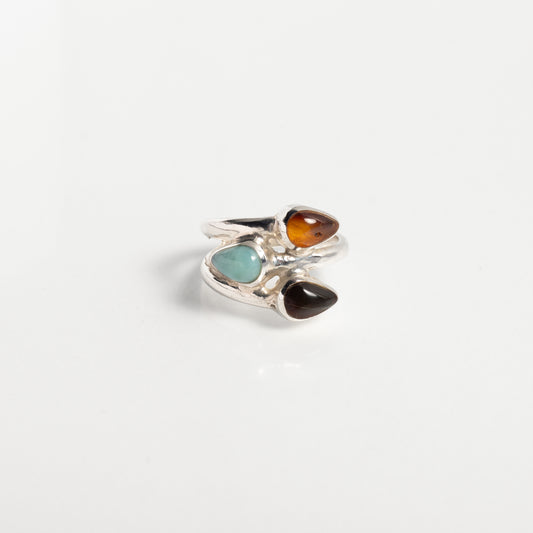 Trident Ring - Larimar X2 Amber