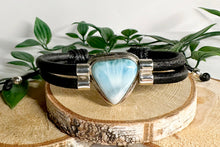 Load image into Gallery viewer, 2 strand leather bracelet, Black with Triangular Larimar stone
