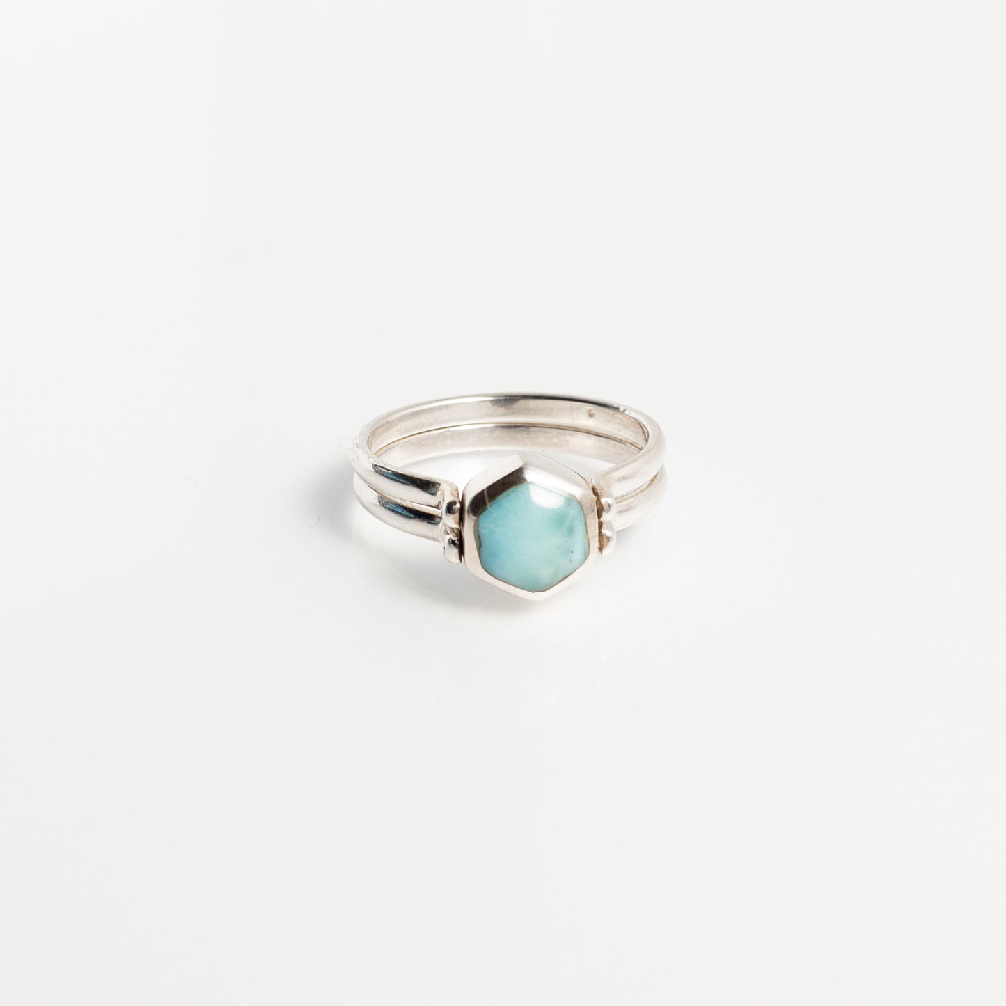 Larimar X Amber Hexagon Ring, Dual-Sided