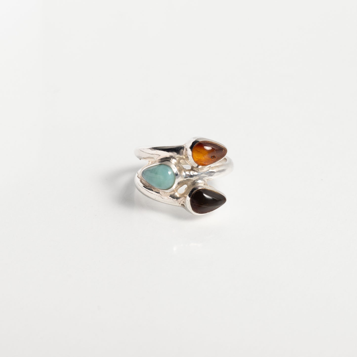 Trident Ring - Larimar X2 Amber