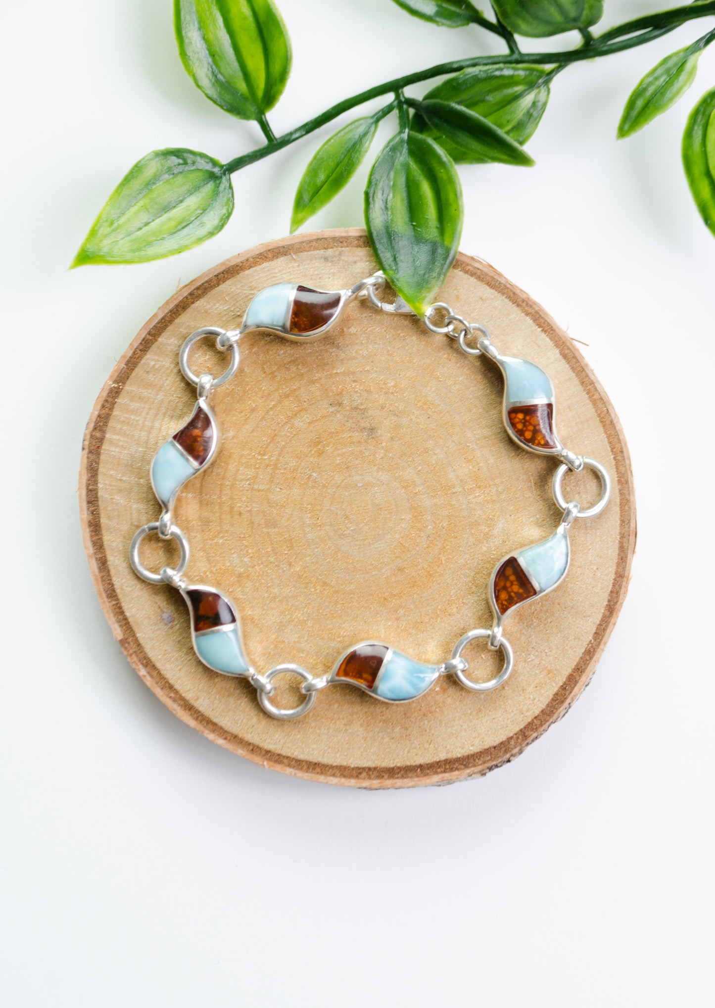 Clear Waves Bracelet - Larimar X Amber