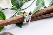 Load image into Gallery viewer, Trident Ring - Larimar X2 Amber
